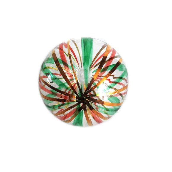 Hand Blown Clear Christmas Ball with Green Red Gold Stripes - Picture 2 of 4